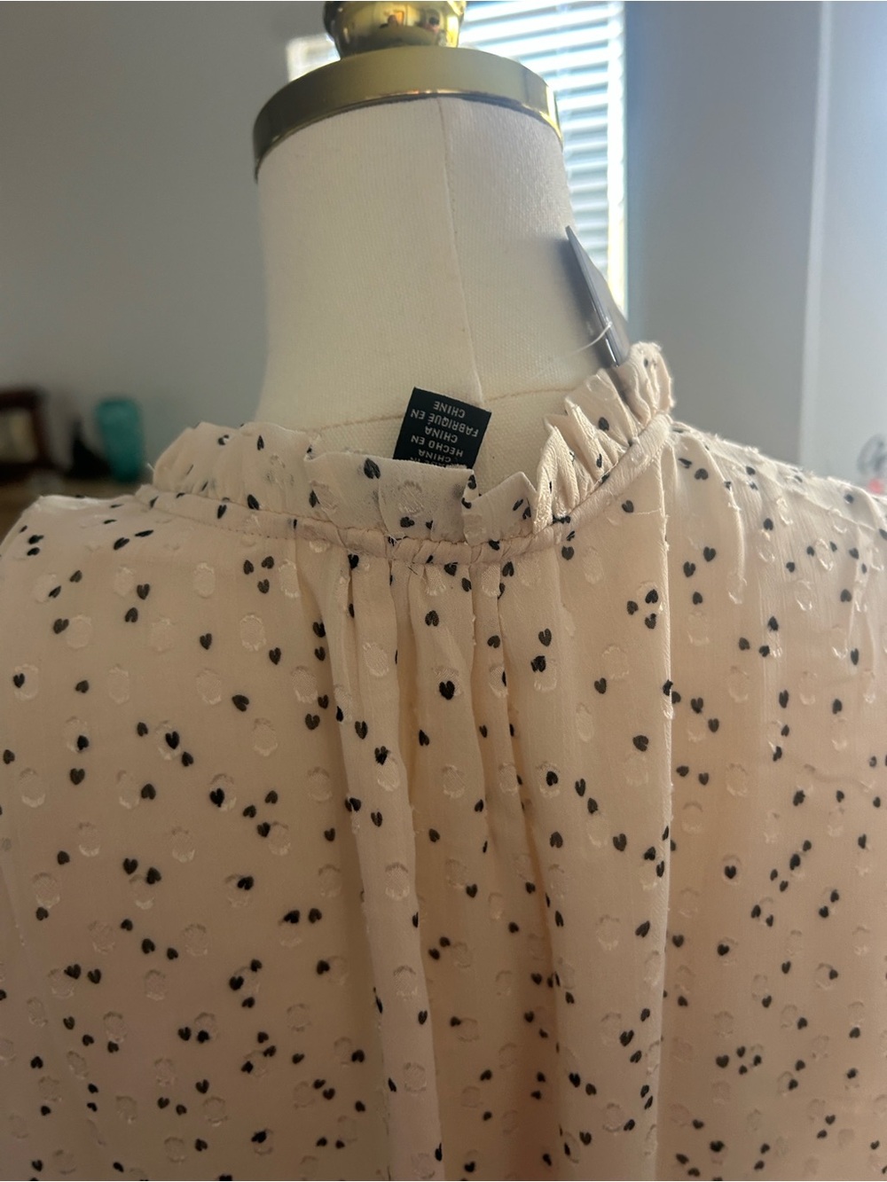 Hilary Radley Cream V-Neck Long-Sleeve Blouse with Black Dot Print - Picture 9 of 10